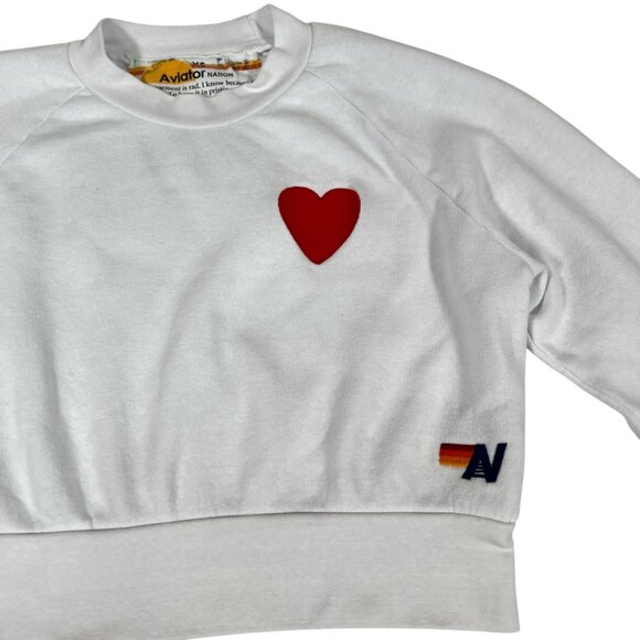 Aviator Nation White Crop Sweatshirt with Red Heart - Picture 4 of 15
